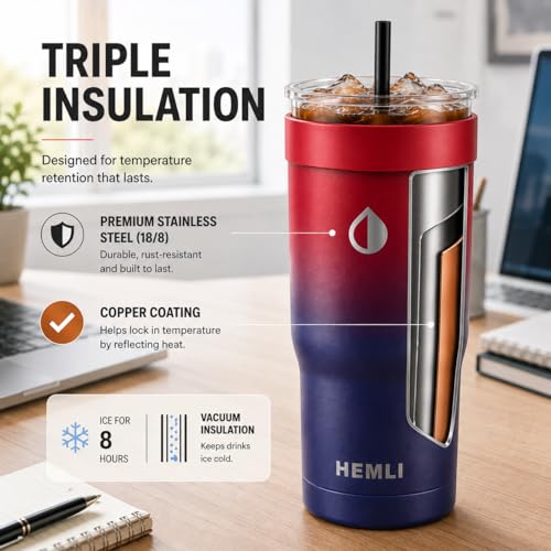 Hemli Iced Coffee Sleeve Universal 16–24 oz Insulated Koozie - Red Purple