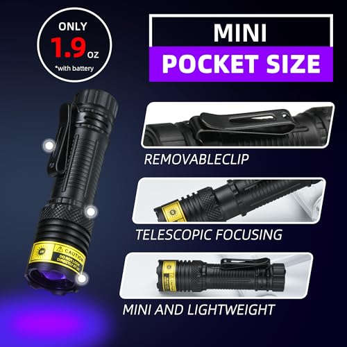 Darkbeam 395nm UV Flashlight Mini Rechargeable Black Light for Pet Stains & UV Detection