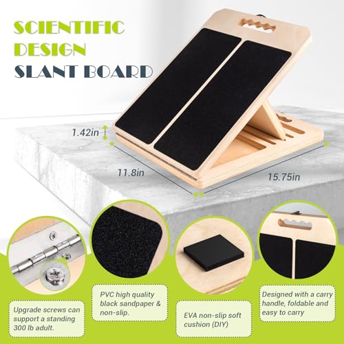 Portable Wooden Slant Board for Calf Stretching - 5 Angles, Non-Slip, 300 LBS Capacity