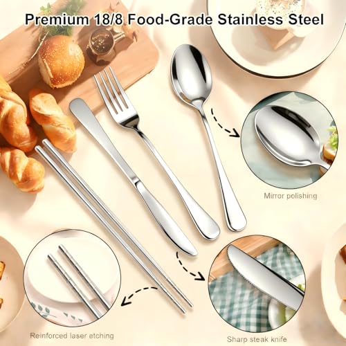 5 Piece Stainless Steel Travel Utensils Set - Silver