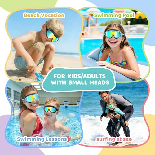 Aegend Aqua & Black Kids Swim Goggles with Bungee Strap – No Leaking Anti-Fog, Small (Ages 6-14)