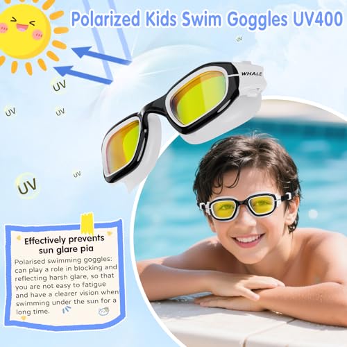 Kids Swim Goggles - Comfortable Polarized UV400 Anti-Fog - Black Polarized Lenses