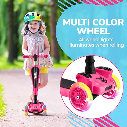 3-Wheeled Kids Scooter with LED Lights, Adjustable Handlebar & Foldable Seat