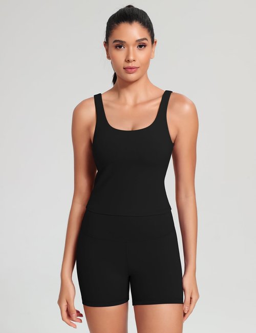 HeyNuts Zeal Bra - Women's Scoop Neck Longline Sports Bra | U-Back Yoga Crop Top, Padded A-D Cups