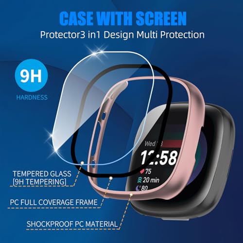 Fitbit Sense 2 / Versa 4 Screen Protector Case - Silver, Pink, Rose Gold