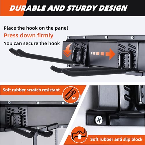 Garage Tool Organizer Wall Mount 48", Garage Wall Organizer 400 lbs, Heavy Duty Garages Organizers and Storage with Adjustable Hooks, Garden Tool Storage Rack for Shovels, Hoses, Ladders