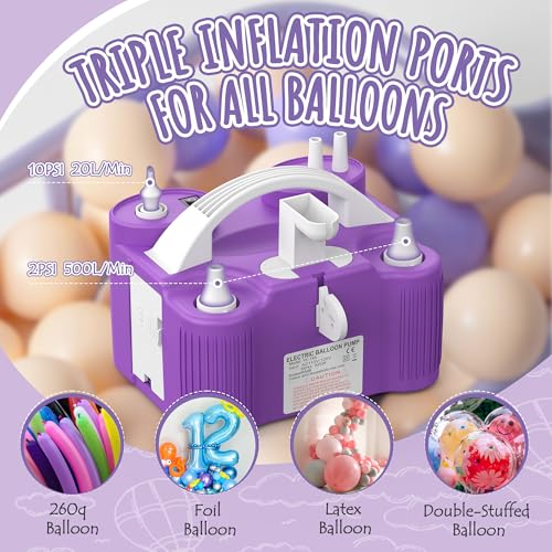 Wotalk 4-in-1 Electric Balloon Pump with Triple Nozzles - Purple