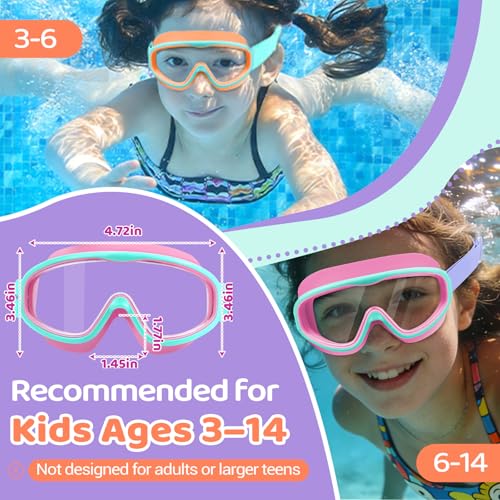 Vvinca Kids Swim Goggles with Fabric Strap - Anti-Fog, Orange & Rose Pink, Ages 3-14