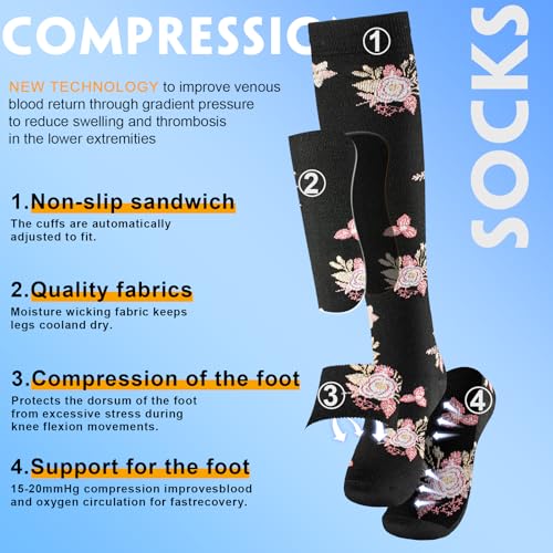 Cerpite 6 Pack Compression Socks for Women & Men 20-30 mmHg Knee-High, Assorted Small-Medium