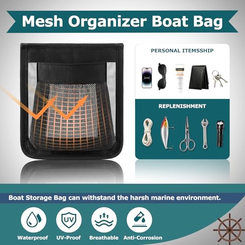 Yoojahow 4 Pack Boat Storage Bags 6.5x7.5in Waterproof Mesh Organizer with Reflective Strips