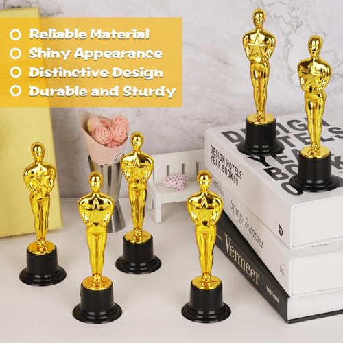 6 Mini Gold Award Trophies - Plastic Statues for Events & Parties