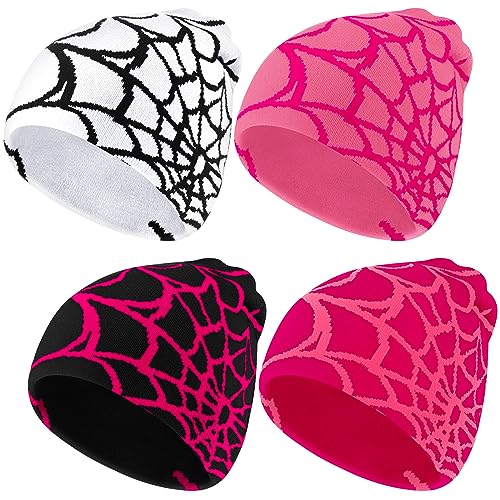 Spider Web Pattern Beanies - 4 Pack Trendy Color Knitted Hats