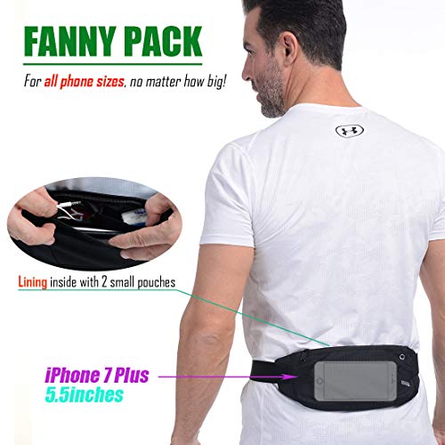 Running Belt for Men & Women - Lightweight Bounce-Free Waist Pouch - Black