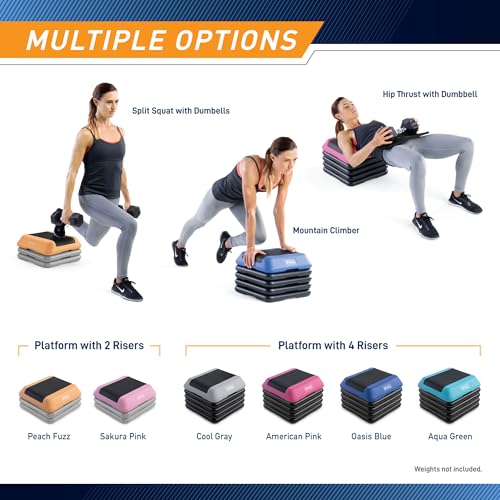 Adjustable Height Aerobic Step Platform - 16x16 inches, Cool Gray - 4 Risers