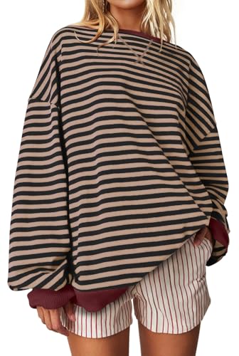 Oversized Striped Crewneck Sweatshirt - Black Coffee Stripe