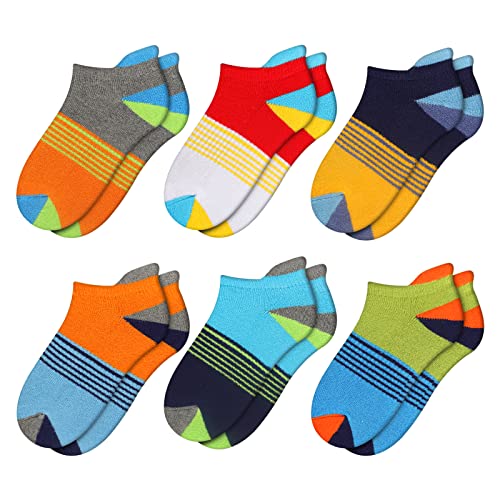 Comfoex Boys Socks 4-10 Years, 6 Pairs Half Cushioned Short Ankle, Multicolor 7-10 yrs variation