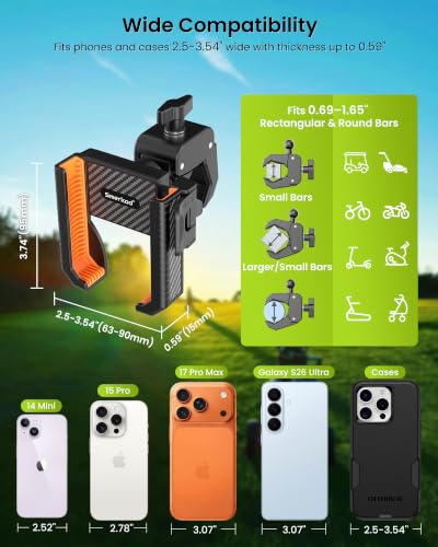 Golf Cart Phone Holder Mount - Black & Orange - Quick Install