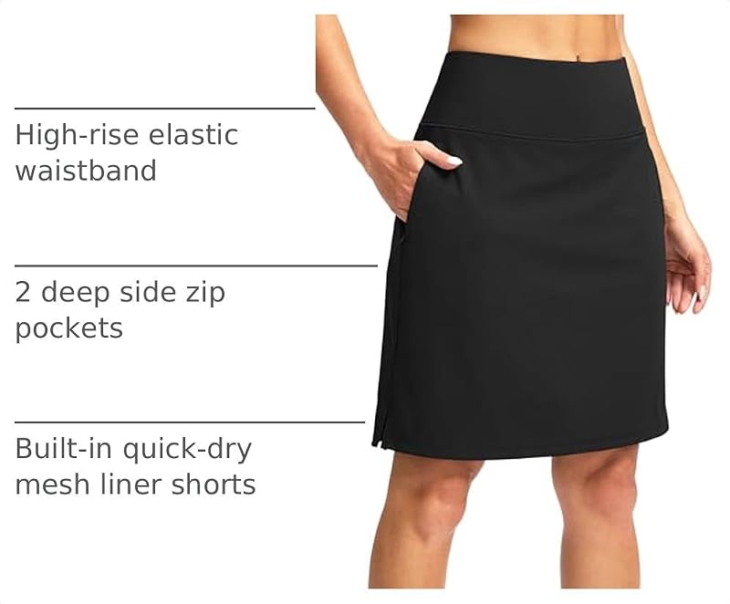 G Gradual 20" Knee-Length Golf Skort with Pockets - Black, Large