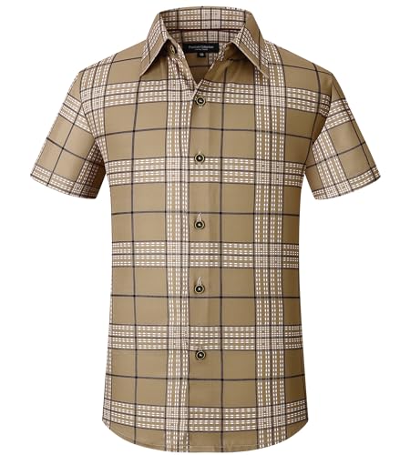 Boys Button Down Short Sleeve Plaid Dress Shirt - Khaki, 10 Years