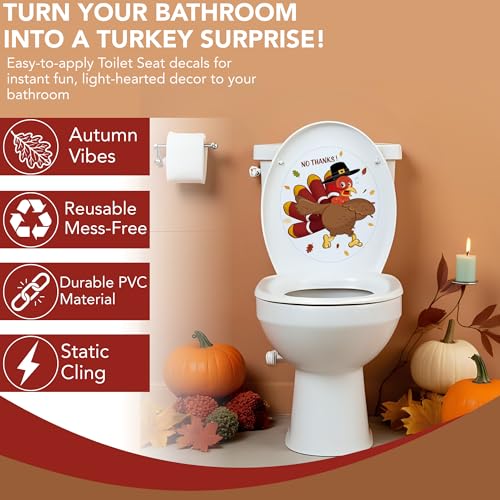 Thanksgiving Turkey Toilet Seat Cling Set - 2-Piece Reusable Holiday Decor