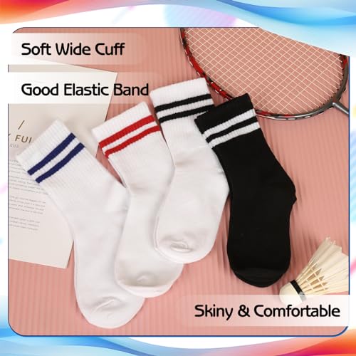 8 Pair Striped Athletic Crew Socks - One Size, Blue/Red/Black/White Stripes