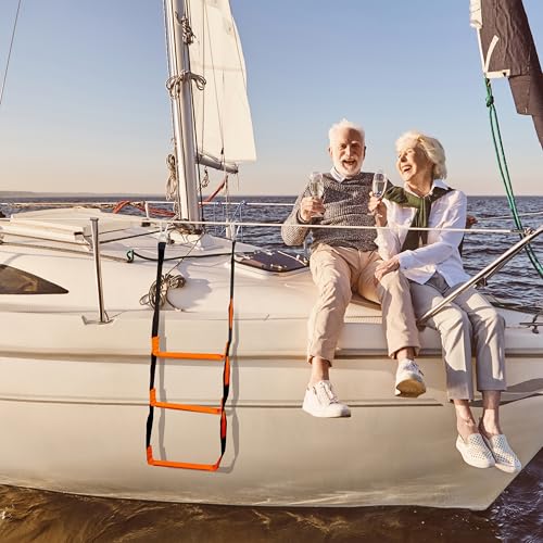 Orange 3-Step Heavy Duty Boat Rope Ladder - Marine Climbing Accessory