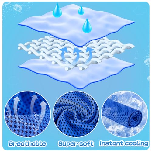 Kids Cooling Towels 4 Pack 9x30 Inches UPF 50 Breathable & Soft for Hot Weather - Blue, Black, Grey, Royal Blue