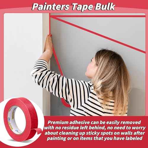 24 Rolls Red Painters Tape Bulk 1 inch x 55 Yards, Total 1320 Yd, Painters Masking Tape No Residue Wall Painting Tape Artist Tape Trim Edge Finishing Tape for Wall Painting Decoration DIY Supplies
