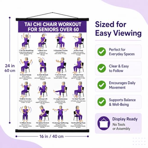 Tai Chi Chair Workout Chart for Seniors - 16 Movements - Purple