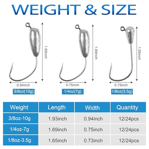 Fishing Jig Head Hooks - 12/24pcs Water Drop Weighted Jigs