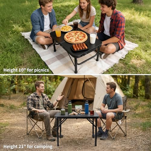 Bingyouth 2ft x 1.3ft Portable Aluminum Camping Table - No Umbrella Hole, Adjustable Height, Foldable & Lightweight