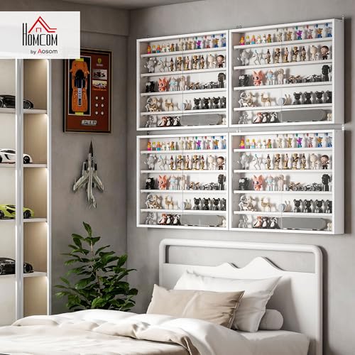 5-Tier Wall Mounted Display Cabinet with Glass Doors - White