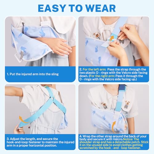 Kids Adjustable Arm Sling X-Small Whale Print for Boys & Girls - Support & Immobilizer