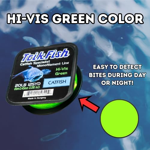 Premium Catfish Fishing Line – Hi-Vis Green Monofilament, 20lb, 125 Yards