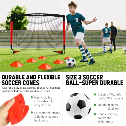VAVOSPORT Black Red 4x3 ft Kids Soccer Goals - Portable Backyard Set with Ball & Accessories