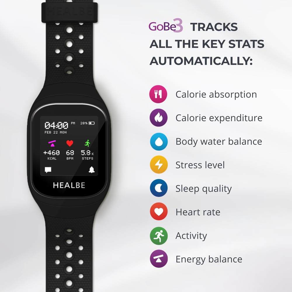 HEALBE GoBe3 – Smart Health Tracker for Calories, Sleep, Stress & Nervous System Balance, Free app – Obsidian
