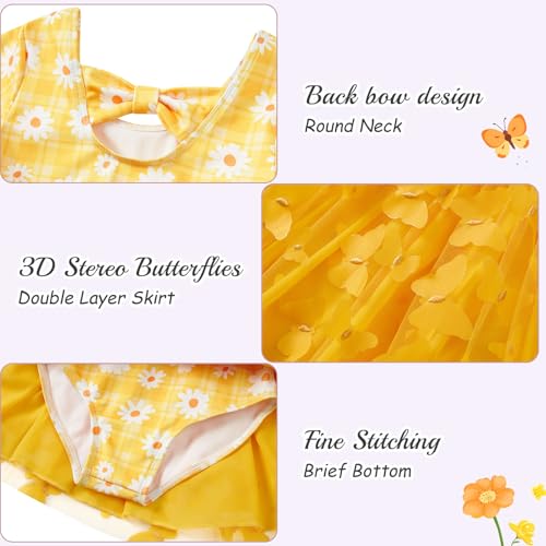 Dance Leotard for Girls with Skirt - Toddler Ballerina Outfit, Yellow Flower, 5T
