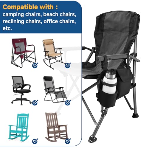 Xxerciz Black Chair Cup Holder & Phone Holder for Camping Chairs - Easy Attach Self-Adhesive Straps