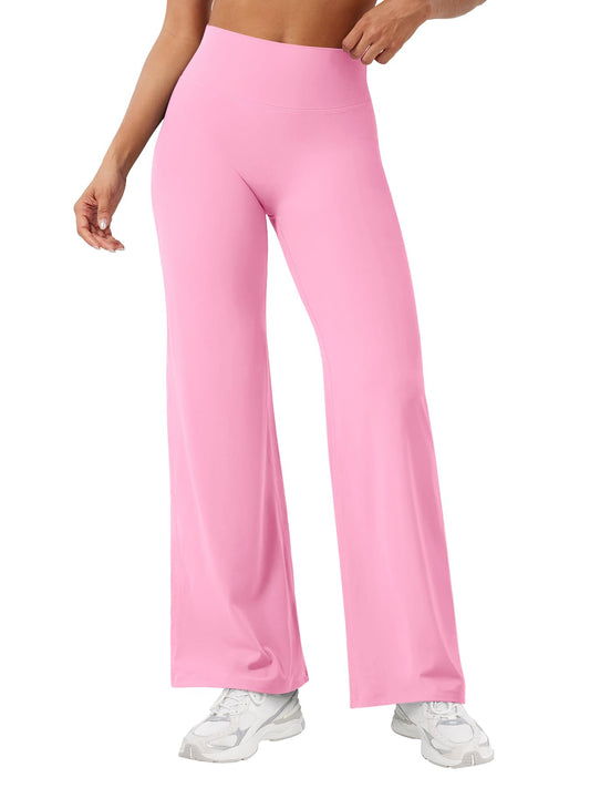 YEOREO Workout Womens Straight Leggings 29" Gym Yoga Pants Bubblegum Pink M