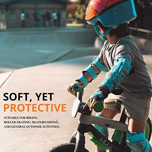 Kids Knee and Elbow Pads with Bike Gloves - Small Dinosaur