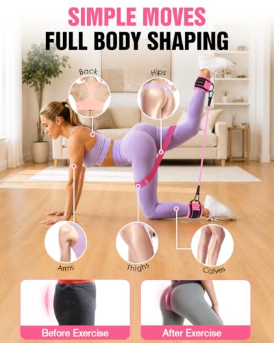 Mexlyca Pink Resistance Bands Set – 8-Piece Workout Kit with Ankle Cuffs & Carry Bag