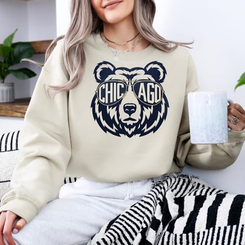 Chicago Bears Sweatshirt - Bold Bear Graphic, Small Sand
