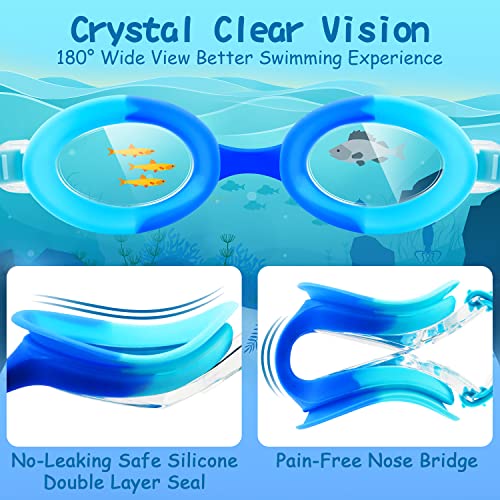 Kids Swim Goggles - 2 Pack No Leak Goggles for Ages 3-15 - Blue & Purple
