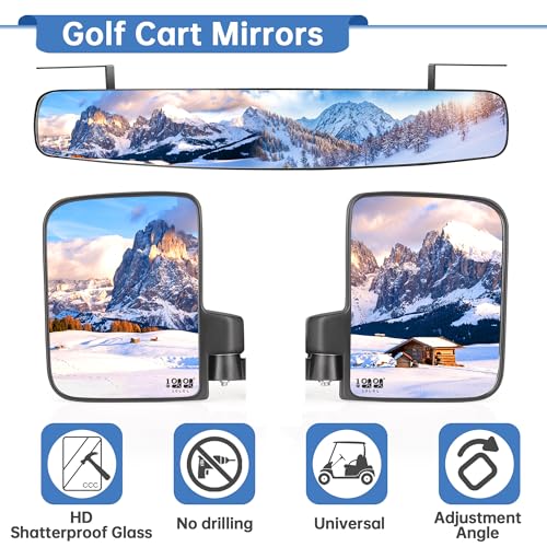 Golf Cart Mirrors Kit - HD Shatterproof Glass, 180° Adjustable