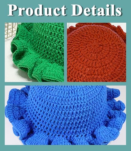 Women Crochet Bucket Hat Handmade Knit Boho Floppy Cap - White, 7-7 1/4
