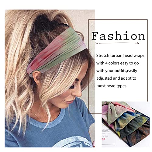 Wide Headbands for Women - 4 Pack Stretch Turban Hairbands Set A