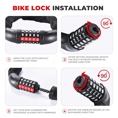 Heavy Duty Bike Lock – 5-Digit Combination Chain & Cable Lock, 35.4"