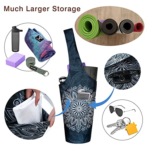 Yoga Mat Bag - Long Tote with Pockets for Mats - Mandala Black