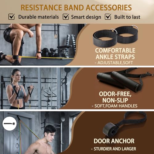 Resistance Bands with Handles 150 lbs Set – 5 Color-Coded Tubes, Door Anchor & Carry Bag