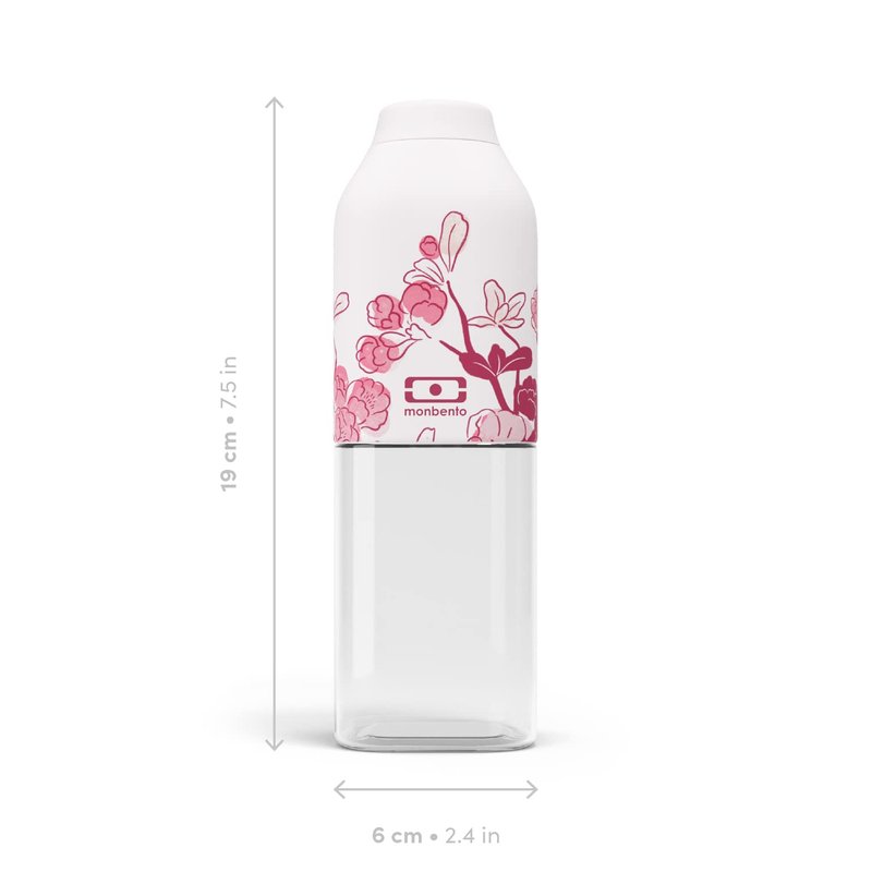 monbento - Clear Reusable Water Bottle MB Positive M graphic Magnolia - 17 floz Compact, Leakproof BPA Free Water Bottle Perfect for Work, Travel, Sport, Picnic - - Pink Flowers